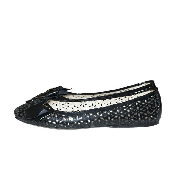 PRADA Black Patent Leather Lasercut Bow Ballet Flats Size 40 In Box - Picture 6 of 9